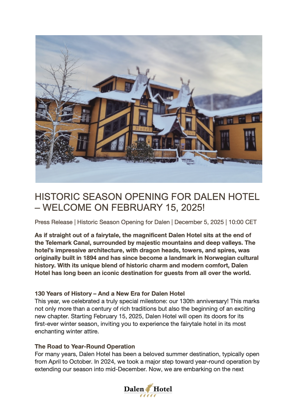 Dalen Hotels opens February 15 2025