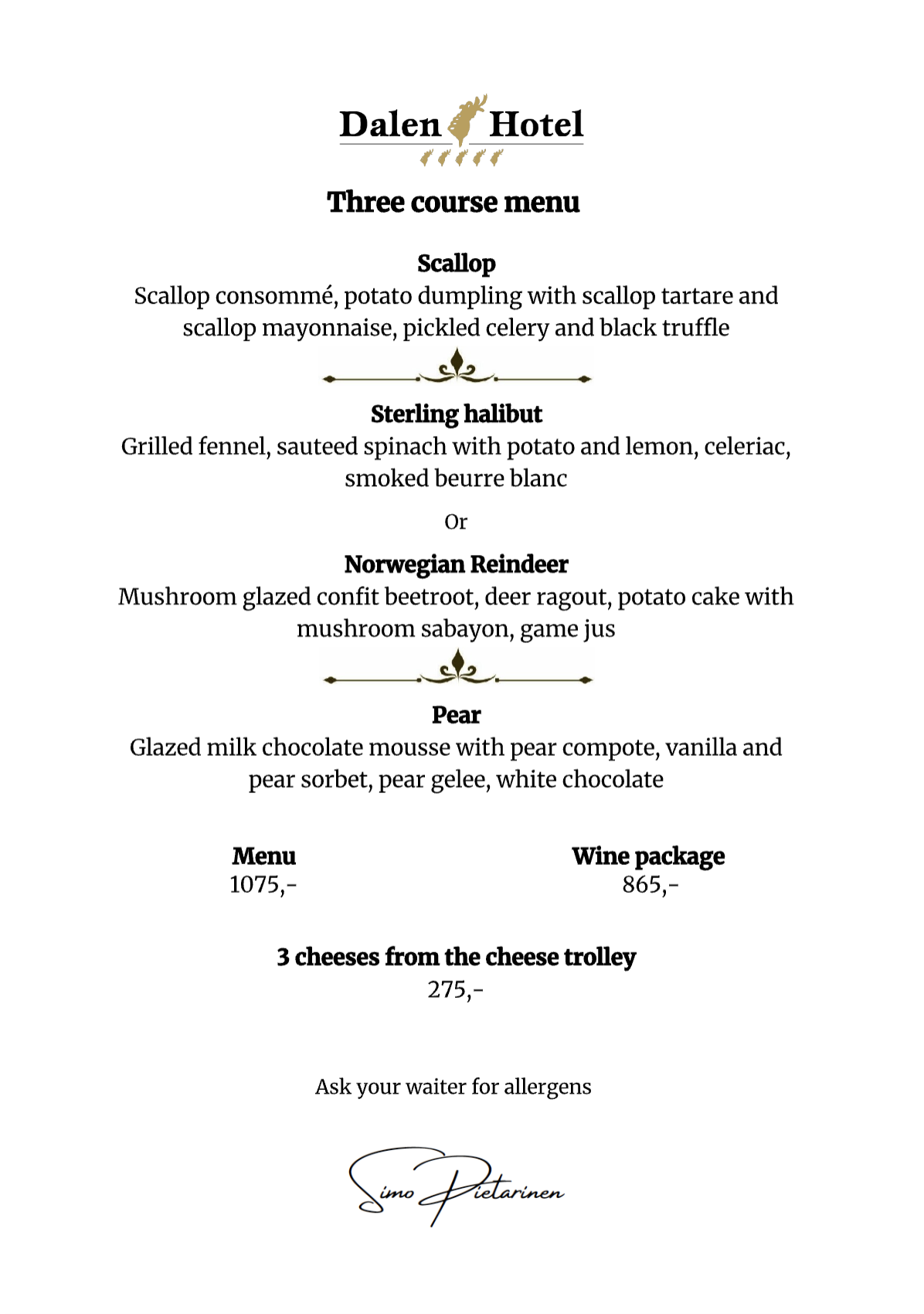 Threecourse menu English