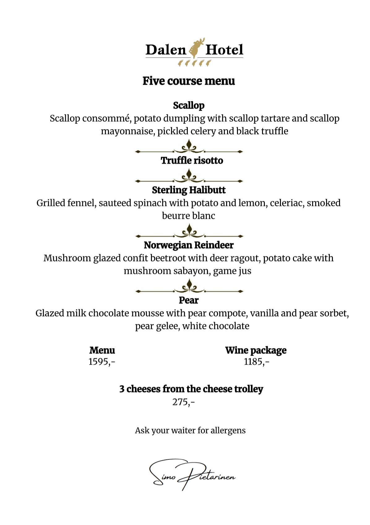 five course menu english