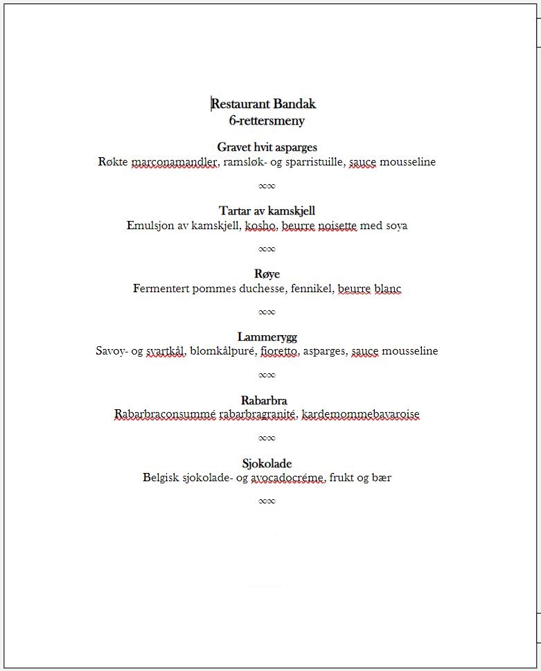6-retters eksempelmeny