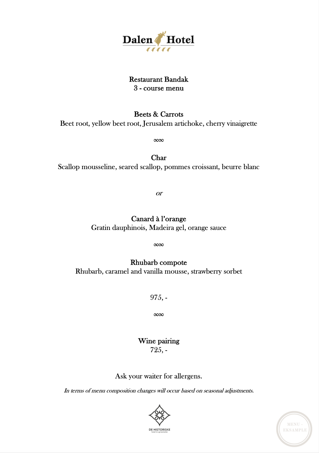 3-course menu